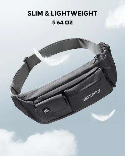 Miniatura 2 de WATERFLY Cangurera cruzada pequeña: 5 bolsillos delgado ligero cinturón cadera bolsa para mujeres hombres bolsa de pecho resistente al agua para Gris
