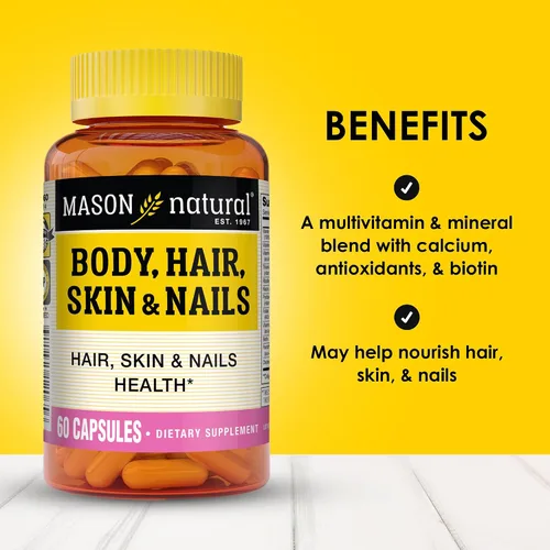 Miniatura 2 de MASON NATURAL Suplemento de belleza prémium para cabello, piel y uñas, con biotina y vitaminas A, C, E y complejo B, 60 cápsulas