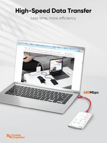 Miniatura 5 de CableCreation - Paquete de 2 cables USB A a USB C de 0.5 pies, carga rápida de 3A y sincronización de datos de 480 Mbps, rojo, compatible