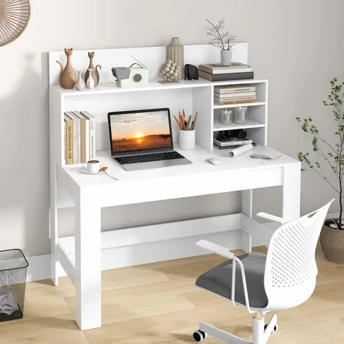 Miniatura 2 de Tangkula Escritorio blanco con gabinete, escritorio de oficina en casa con estantería, escritorio de estudio de escritura con dispositivo anti-caída
