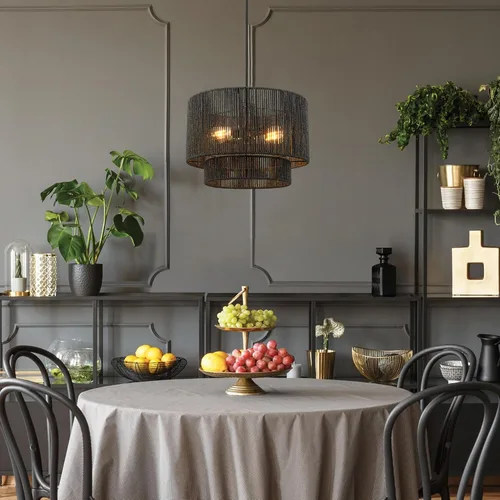 Miniatura 2 de GLOBE Electric 67000102 Lámpara colgante de 2 luces, negro mate, pantalla de hilo de papel, cable de tela trenzada, iluminación de isla de cocina