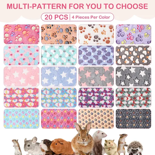 Miniatura 6 de Newwiee 20 Piezas Manta de Vellón Impermeable para Mascotas Pequeñas Lavable a Granel Ropa de Cama para Jaula de Animales Pequeños Cobaya Cachorro