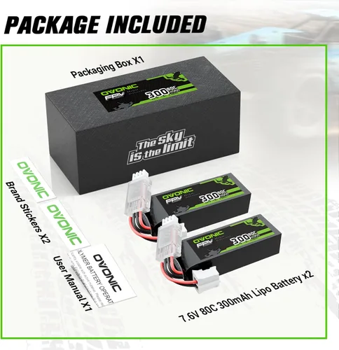 Miniatura 6 de OVONIC Batería Lipo de 7.6V 80C 300mAh 2S con enchufe JST [1 paquete que incluye 2 baterías]