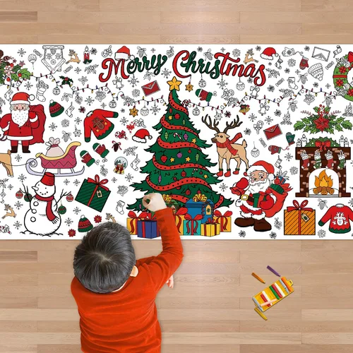 OHOME Póster/mantel gigante de Navidad para colorear, manualidades de Navidad para niños, 30 x 72 pulgadas, pancarta de papel gigante para colorear,