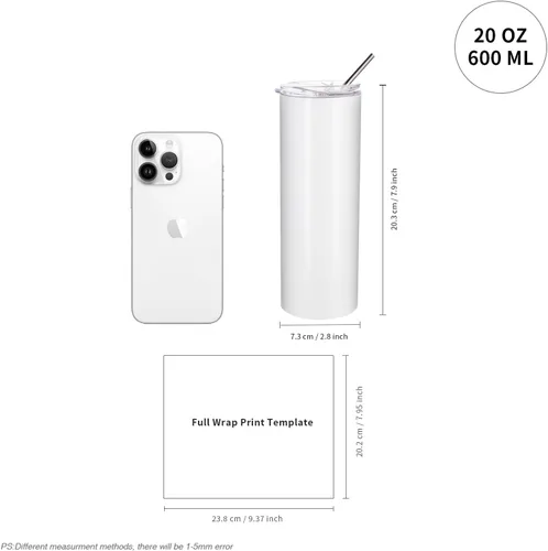 Miniatura 2 de PYD Life Paquete de 10 Vasos Tumblers de Sublimación a Granel en Blanco de 20 OZ Delgados Blancos de Acero Inoxidable con Pajita y Tapa para Taza