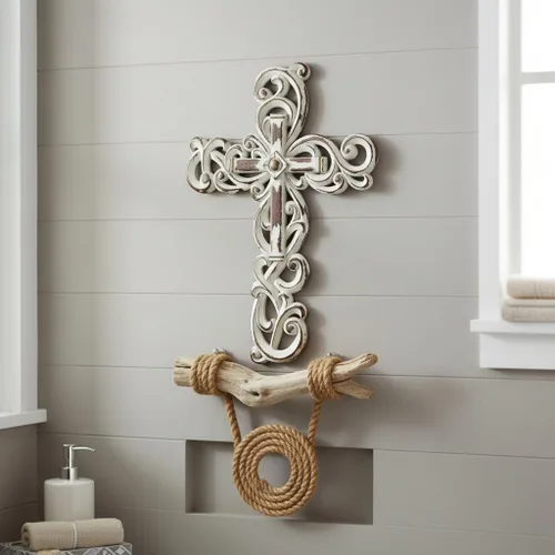 Miniatura 4 de Comfy Hour Cruz ornamentada para colgar en la pared, decoración religiosa dorada de estilo antiguo, placa de resina hueca con acabado artesanal