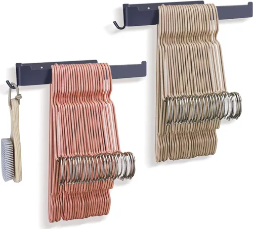 Organizador de perchas, estante con gancho para armario, instalación de perforación, doble capa de metal pintado (negro, 2)