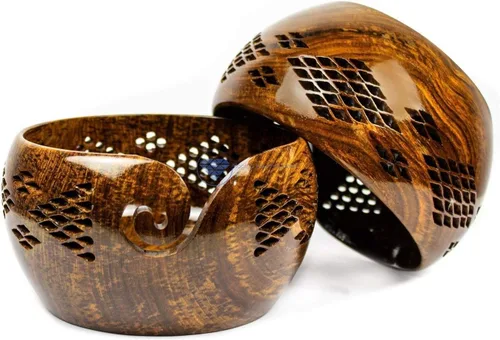 Miniatura 13 de Nagina International Cuencos de almacenamiento de hilo hechos a mano de palisandro prémium con parrillas decorativas talladas hechas a mano