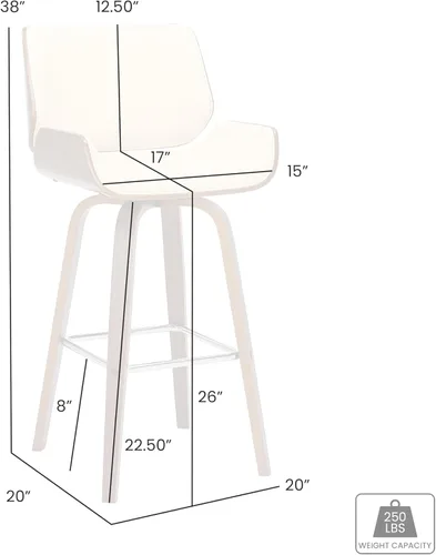 Miniatura 3 de Armen Living Tyler - Taburete giratorio de piel sintética gris y madera negra de 26 pulgadas de altura de mostrador Gris / Negro