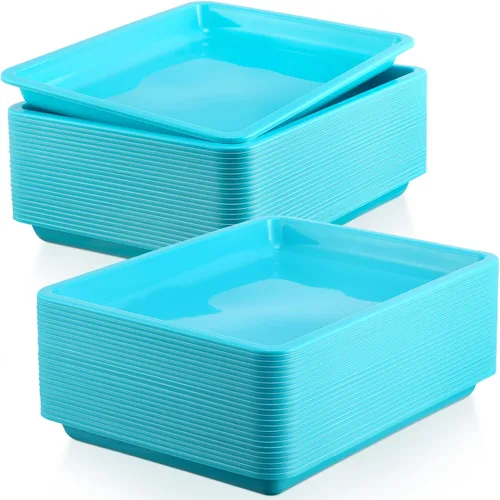 Maitys 24 bandejas plásticas de arte de 11 x 8.7 x 1 pulgadas, bandeja organizadora de manualidades, bandeja de servicio, bandejas de arena Azul