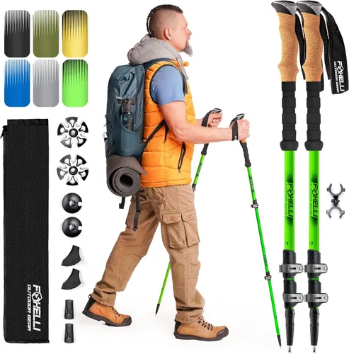 Foxelli Bastones de trekking – Bastones de trekking plegables ligeros para hombres y mujeres, equilibrio perfecto y apoyo para personas mayores