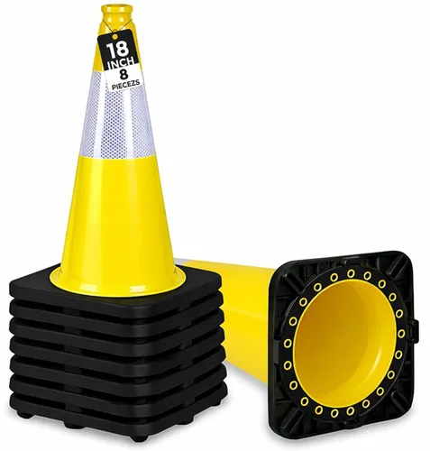 Miniatura 24 de BESEA Paquete de 4 conos de tráfico azules de 12 pulgadas con collar reflectante de 4 pulgadas, conos de seguridad de PVC resistentes con base