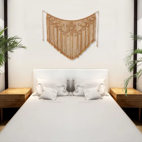Miniatura 4 de Youngeast Decoración para el hogar, macramé en forma de hoja, tapiz tejido para colgar en la pared, cortina de dormitorio, guirnalda de flecos