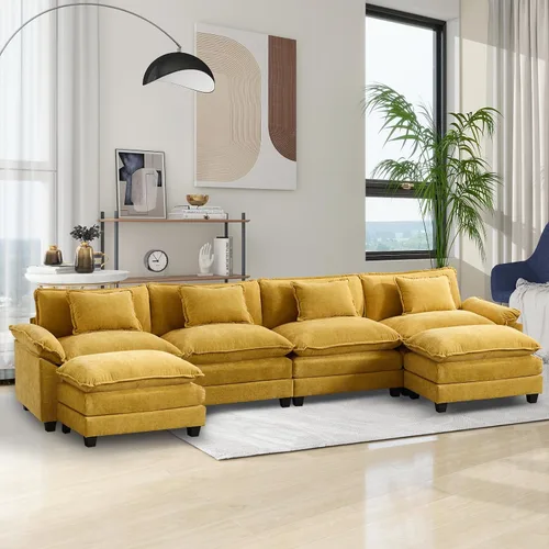 Miniatura 32 de Sofá modular seccional, sofá de nube con otomana, asiento profundo de felpilla en forma de L para sala de estar y apartamento
