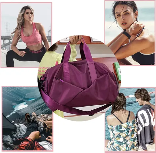 Miniatura 4 de Bolsa deportiva de gimnasio de viaje con bolsillo húmedo y compartimento para zapatos para mujeres y hombres, Rojo -, Bolsa de yoga