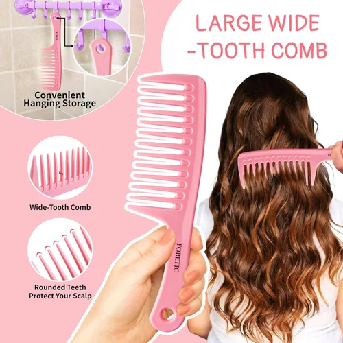 Miniatura 2 de Juego de 3 peines para el cabello para mujeres y hombres, peine de dientes anchos, peine de cola de rata de diente fino, peine de dientes medianos