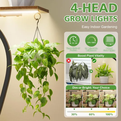 Miniatura 4 de POZILAN Soporte para plantas de interior con luces de crecimiento, estante de plantas de interior de 63 pulgadas de alto, soportes iluminados de 9