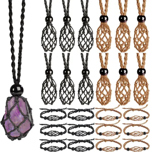 Miniatura 15 de 24Pcs Collar de Cristal Ajustable Collar de Piedra de Cristal Collar con Colgante Cordón de Collar Trenzado a Mano Cuerdas para Hacer Joyería