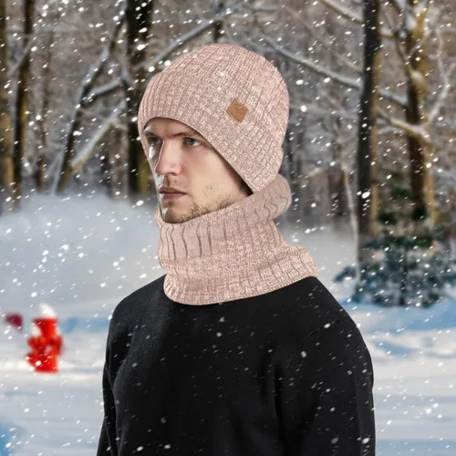 Miniatura 5 de Conjunto de gorro de invierno para hombre y mujer, gorro de punto holgado, gorro de calavera con puños acanalados, gorro térmico elástico