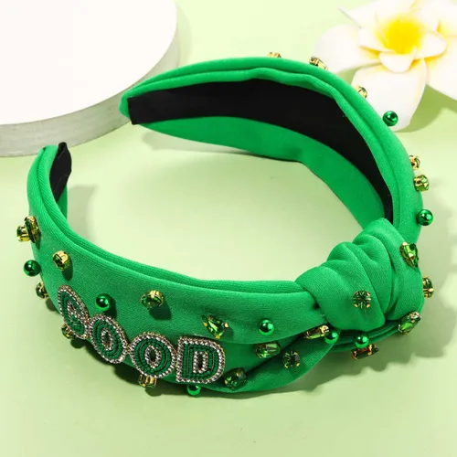 Miniatura 7 de mokkia Diadema para el día de San Patricio para mujer, diadema de trébol verde, diadema de cristal con diamantes de imitación anudada, accesorios