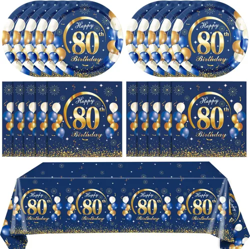 Miniatura 8 de Juego de 41 piezas de decoraciones de cumpleaños número 18 para él, temática azul y dorada, regalos de cumpleaños de 18 años, platos, servilletas
