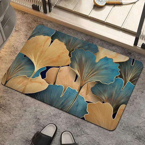 Miniatura 19 de Alfombra de baño, diseño abstracto de mármol azul y dorado, antideslizante, de secado rápido, súper absorbente, delgada, para debajo de la puerta