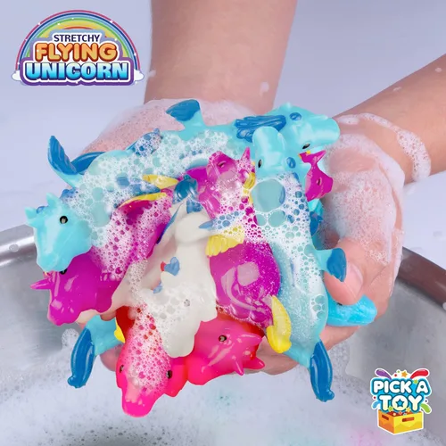 Miniatura 6 de PICK A TOY Juguetes de unicornio para regalo para niñas y niños, 24 piezas de goma de dedos centelleantes elásticas para niños, bolsa de regalo