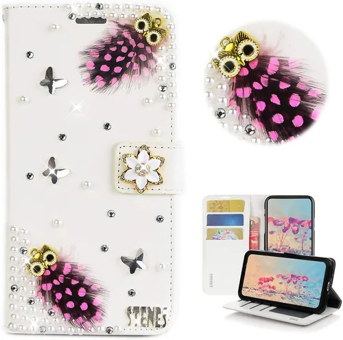 Miniatura 12 de Bling Wallet - Funda de piel compatible con iPhone 11, elegante, hecha a mano en 3D, diseño de mariposas y purpurina, color blanco