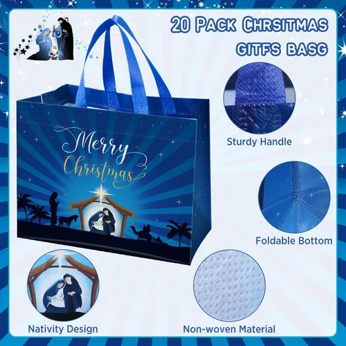 Miniatura 4 de Hosuly 20 bolsas grandes de regalo de Navidad con papel de seda, bolsas de mano para fiestas religiosas con asas, bolsa de dulces de feliz Navidad