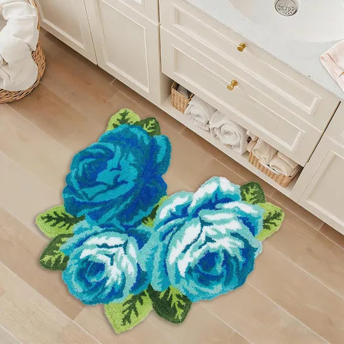 Miniatura 3 de USTIDE Alfombra de baño en forma de U, antideslizante, gruesa, peluda, azul, rosa, absorbente, alfombra de baño, decoración de granja, alfombra