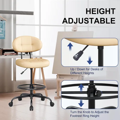 Miniatura 6 de Misolant Silla de dibujo sin brazos, silla de oficina alta con anillo reposapiés para escritorio de pie, pequeña silla de oficina ejecutiva de piel