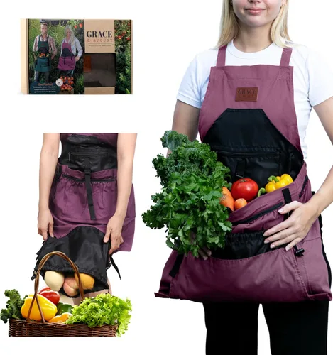 Miniatura 8 de Delantal de jardinería con bolsillos para mujeres y hombres, delantal de jardín con 7 bolsillos y bolsa interna con cordón, gran regalo Coriander