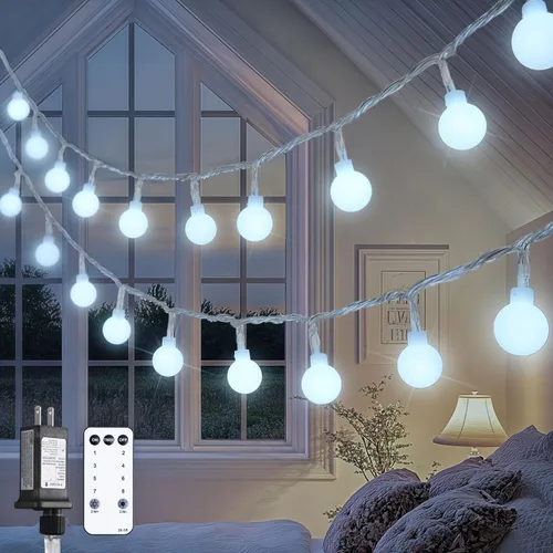 Miniatura 8 de JMEXSUSS 100 luces LED de Navidad a pilas para interiores y exteriores, impermeables, 33 pies, luces de globo en cadena con pilas con control Varios