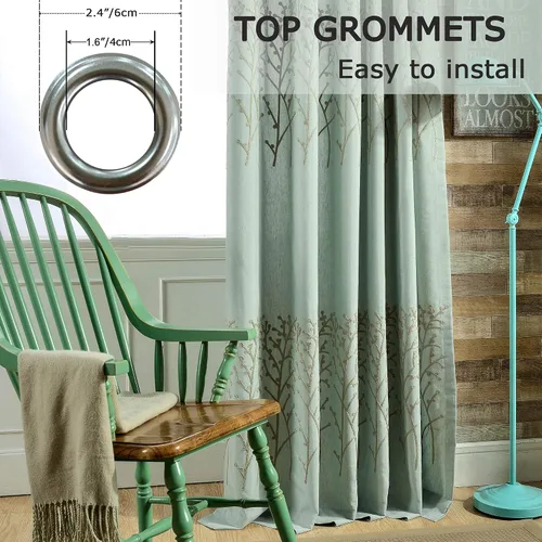 Miniatura 5 de VOGOL - Cortinas de 2 paneles con ramas bordadas de lino sintético con ojales, cortinas para dormitorio/sala de estar, paneles de tratamiento