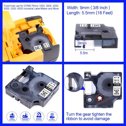 Miniatura 3 de 18482 - Repuesto para Dymo Rhino - Cinta de etiquetas de poliéster permanente 3/8 A18482, funciona con Dymo Rhino 5200 4200 5000 6000 3000