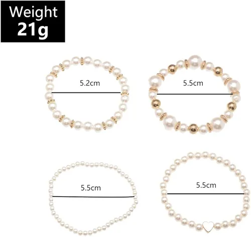 Miniatura 6 de Caiyao Juego de pulseras elásticas de perlas de imitación para mujer, multicapa con cuentas bohemias de semillas de arroz, hilo de perlas apilable