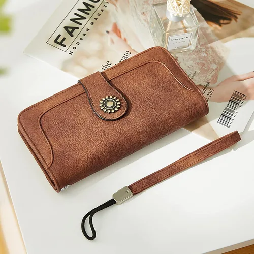 Miniatura 7 de BROMEN Billeteras de cuero para mujer, cartera grande de mano para teléfono, 1- marrón , Casual