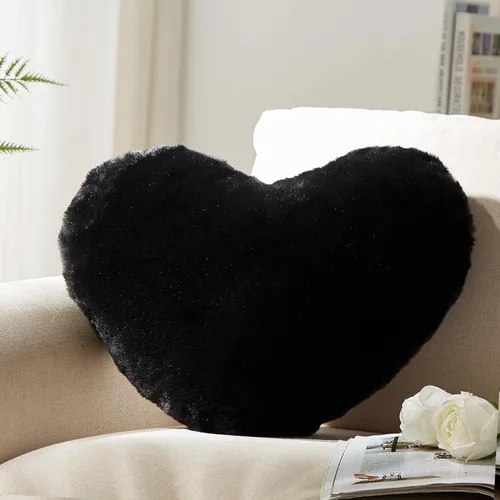 YRXRUS Almohadas de corazón, almohada en forma de corazón, almohada negra con forma de corazón para regalos, almohadas con forma para ella, niños,