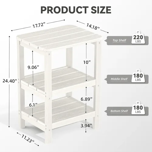 Miniatura 2 de Mesa auxiliar Adirondack de 3 niveles para exteriores, mesa auxiliar de polietileno de alta densidad para patio, mesas rectangulares para patio