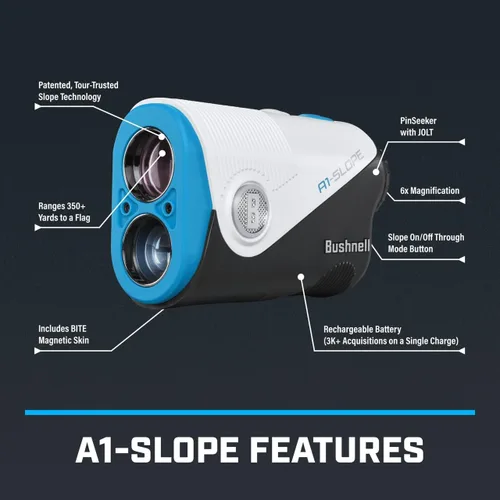 Miniatura 2 de Telémetro láser de golf Bushnell A1-Pendiente – Ultracompacto, aumento de 6×, recargable por USB-C, Pinseeker JOLT, pendiente activado/desactivado