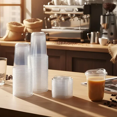 Miniatura 2 de Ziliny Juego de 50 vasos de plástico transparente con tapas para sorber sin pajilla, tazas de café helado transparentes gruesas y desechables
