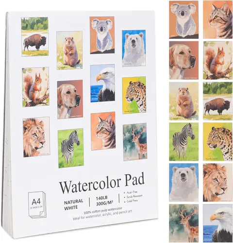 Miniatura 10 de RGBMIX Libro de 12 hojas de papel para acuarela de pájaros 9x12'' Libro de papel para acuarela, papel para colorear, bloc de pintura, alivio