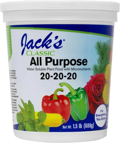 Jack's Classic 20-20-20 Fertilizante multiuso soluble en agua con micronutrientes para proporcionar crecimiento general en todas las plantas, 1.5