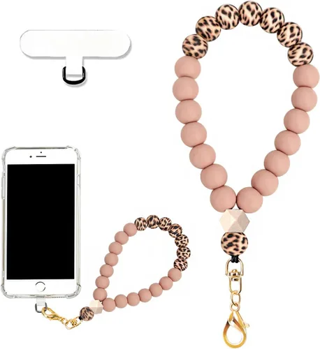 Miniatura 8 de VICHUNHO Correa de muñeca de silicona con cuentas de mármol para teléfono, cordón para celular con pestaña de sujeción, pulsera elástica de muñeca