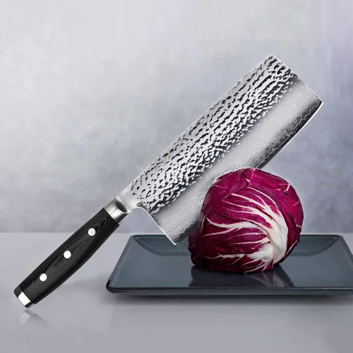 Miniatura 2 de Enso Cuchillo de chef chino de acero inoxidable de Damasco martillado VG10 de 7 pulgadas, fabricado en Japón