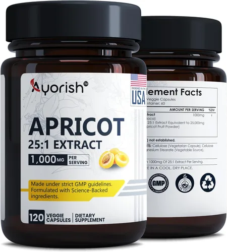 Miniatura 2 de Extracto de albaricoque 25:1, 500 mg por cápsula 1000 mg por porción Suplemento de hierbas de apoyo inmunológico (paquete de 1) (120 cápsulas)