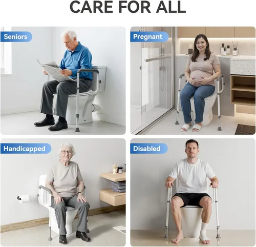 Miniatura 5 de Loyoda Riel de seguridad para inodoro de acero resistente, se atornilla de forma segura a los agujeros del asiento del inodoro, altura y ancho Blanco