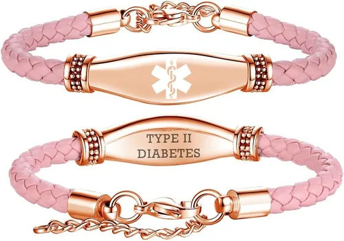 Miniatura 35 de LinnaLove Pulseras de alerta médica para mujeres, hermosas pulseras de cuero femenino para identificación médica con grabado gratuito