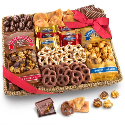 Miniatura 6 de A Gift Inside - Cesta de regalo grande de chocolate, caramelo y dulces crujientes con aperitivos, pretzels, Ghirardelli y nueces cubiertas