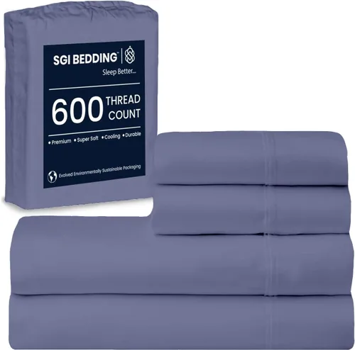 Miniatura 74 de SGI bedding Sábanas de Algodón Egipcio 100% Tamaño Full XL – Juego de Sábanas de 600 Hilos, Suaves, Frescas, Bolsillo Profundo de 16", Ropa de Cama
